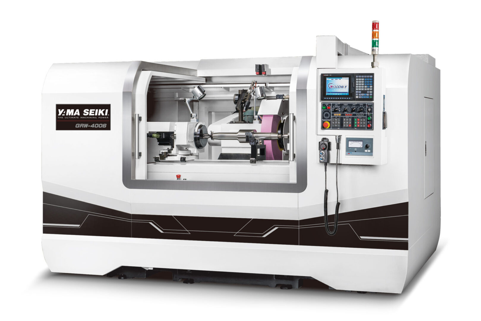 Industrial CNC machine with control panel.
