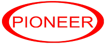 Red "Pioneer" text inside oval shape.